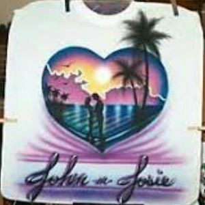COPY - LOVERS BEACH HEART Airbrushed T-shirt Custom Made